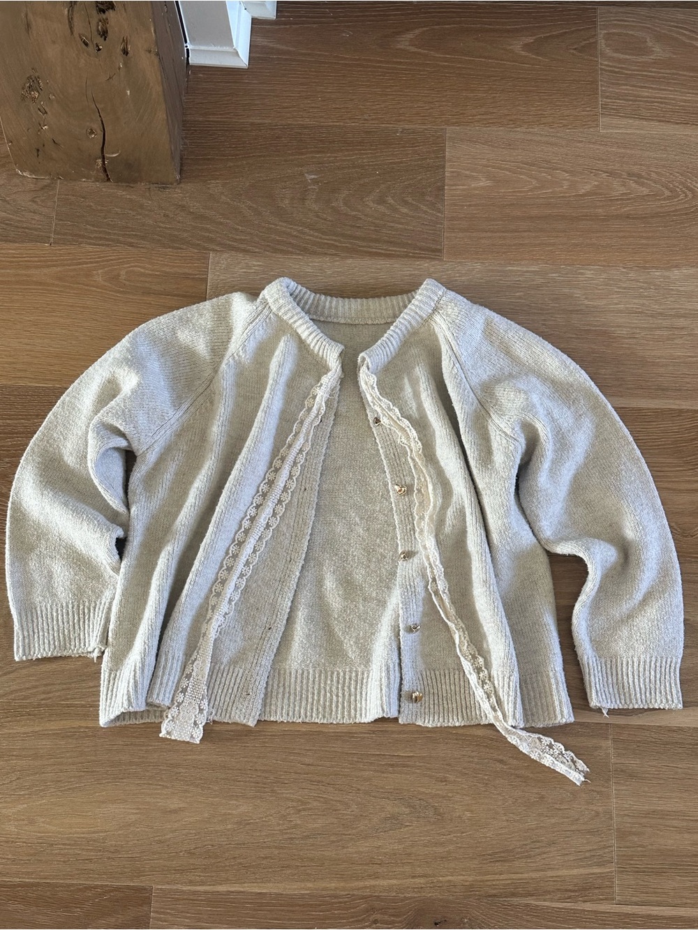 Cream Lace-Trim Women's Cardigan Sweater
